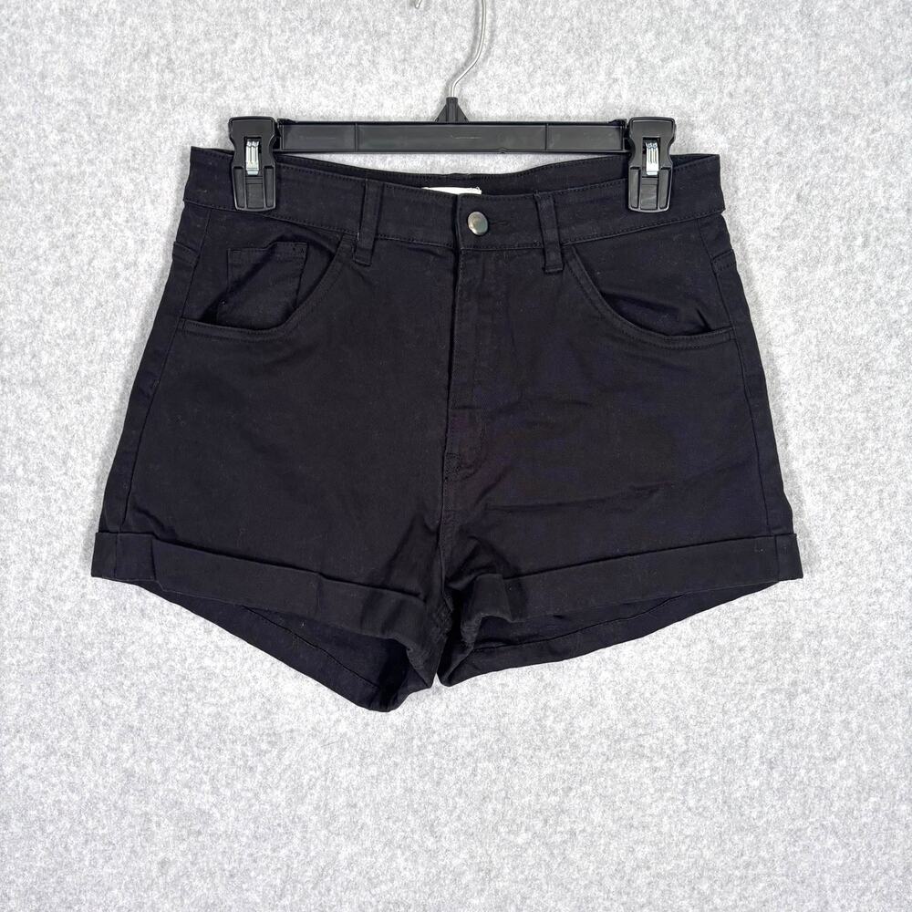 H&M Shorts 10 Black Cuffed High Rise Cheeky‎ Stretch Basic Minimal Beach Moto